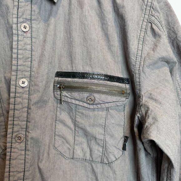Fender Long Sleeve Button Up Washed Gray Reverse Cuff Men's Shirt Medium *SPOT* - Picture 8 of 16